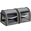 PawHut 39" Portable Twin Compartment Show House Cat Cage/Condo, Soft-Sided Pet kennel, Dual Compartment, Soft Cushions & Storage Bag, Gray