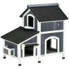 PawHut Outdoor Cat House with Flower Pot, 2-Story Feral Cat House with Weather Resistant Roof, Wooden Cat Shelter with Window, Multiple Entrances