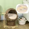 PawHut 20" Natural Braided Elevated Cat Bed, Cat Basket Kitten House Chair Sofa With Cushion, Dark Brown