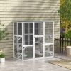 PawHut Outdoor Cat House Big Catio Wooden Feral Cat Shelter Enclosure w/ Large Spacious Interior, 6 High Ledges, Weather Protection Roof, 71" L, White