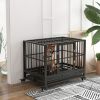 PawHut Heavy Duty Dog Cage 36 Metal Kennel with Lockable Wheels Double Door Removable Tray Gray