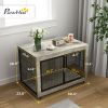 PawHut 39" Dog Crate Furniture End Side Table with Wheels, Interchangeable Side Door, for Large Dogs, Gray