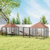 PawHut Large Outdoor Dog Kennel with 2 Rooms, Rotating & Adjustable Height Bowls, Waterproof & UV-Resistant Canopy