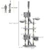 PawHut Floor to Ceiling Cat Tree, 94.5-102.5 inch Height Adjustable Cat Climbing Tower with Scratching Posts, Condos, Hammocks