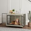 PawHut 39" Dog Crate Furniture End Side Table with Wheels, Interchangeable Side Door, for Large Dogs, Gray